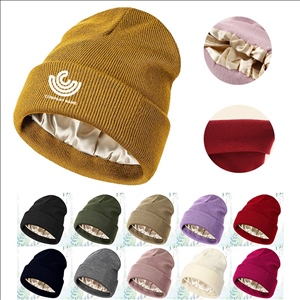 Silk-Lined Acrylic Knit Beanie Hat